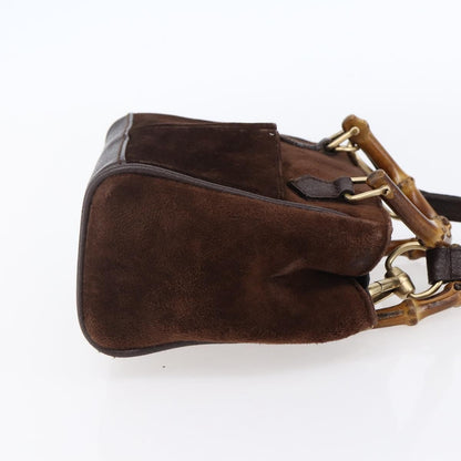 Gucci Vintage Bamboo Front Pocket Tote Suede, BROWN, SUEDE, Handbag
