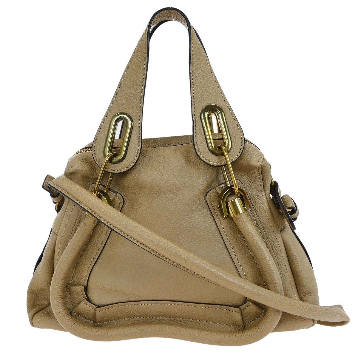 Chloe Paraty Top Handle Bag Leather, BEIGE, LEATHER, Handbag