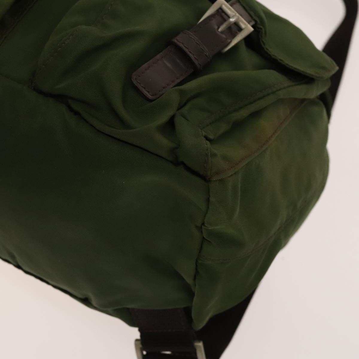 Prada Vela Double Front Pocket Backpack Tessuto with Saffiano Leather, KHAKI, NYLON, Backpack