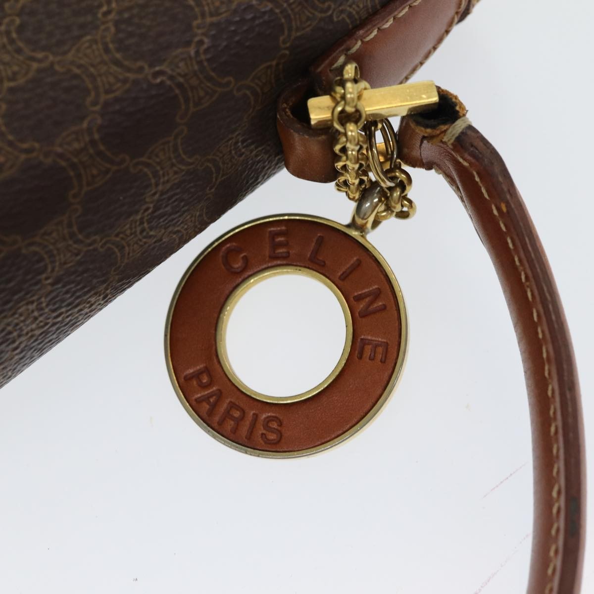 Celine Vintage Convertible Top Handle Bag Macadam Coated Canvas, BROWN, CANVAS, Handbag