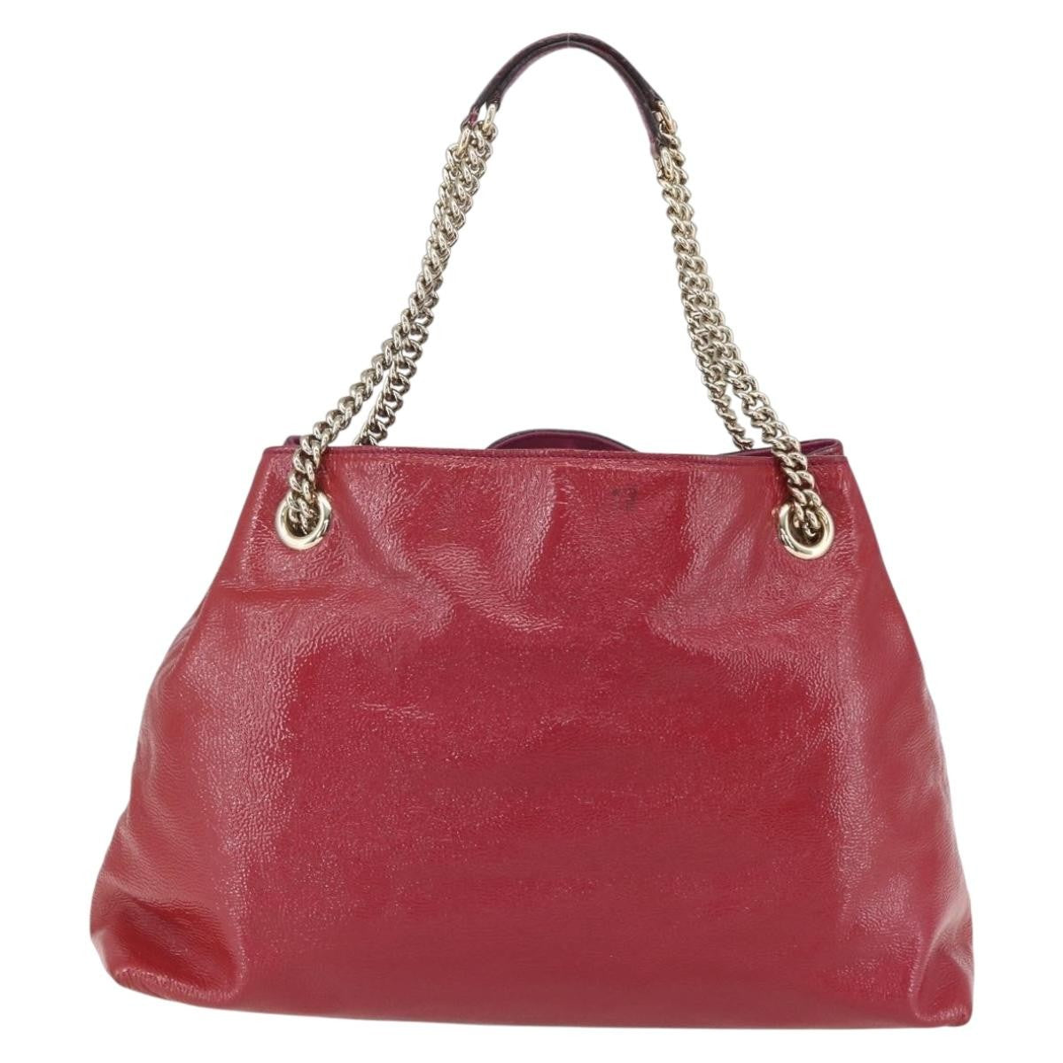 Gucci Soho Chain Strap Shoulder Bag Patent, RED, LEATHER, Shoulder bag