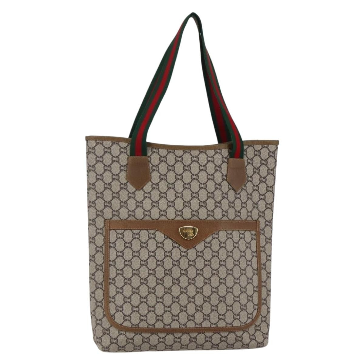 Gucci Vintage Web Strap Tote GG Coated Canvas, BEIGE, CANVAS, Tote bag