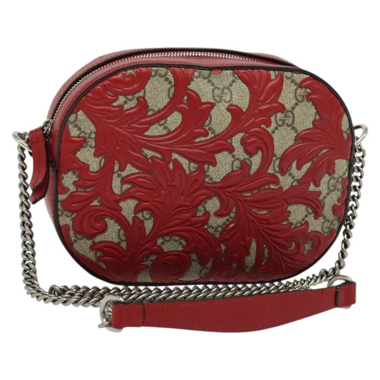 Gucci Chain Crossbody Bag Arabesque GG Coated Canvas with Leather, RED, LEATHER, Shoulder bag