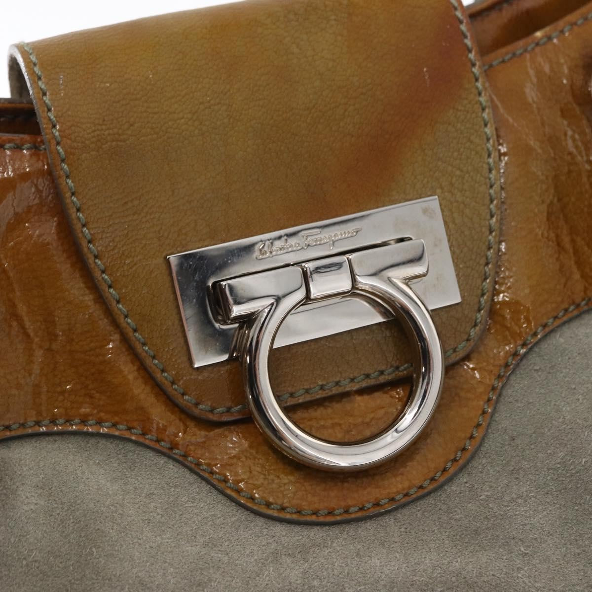 Salvatore Ferragamo Gancini handbag Suede, GREEN, SUEDE, Handbag
