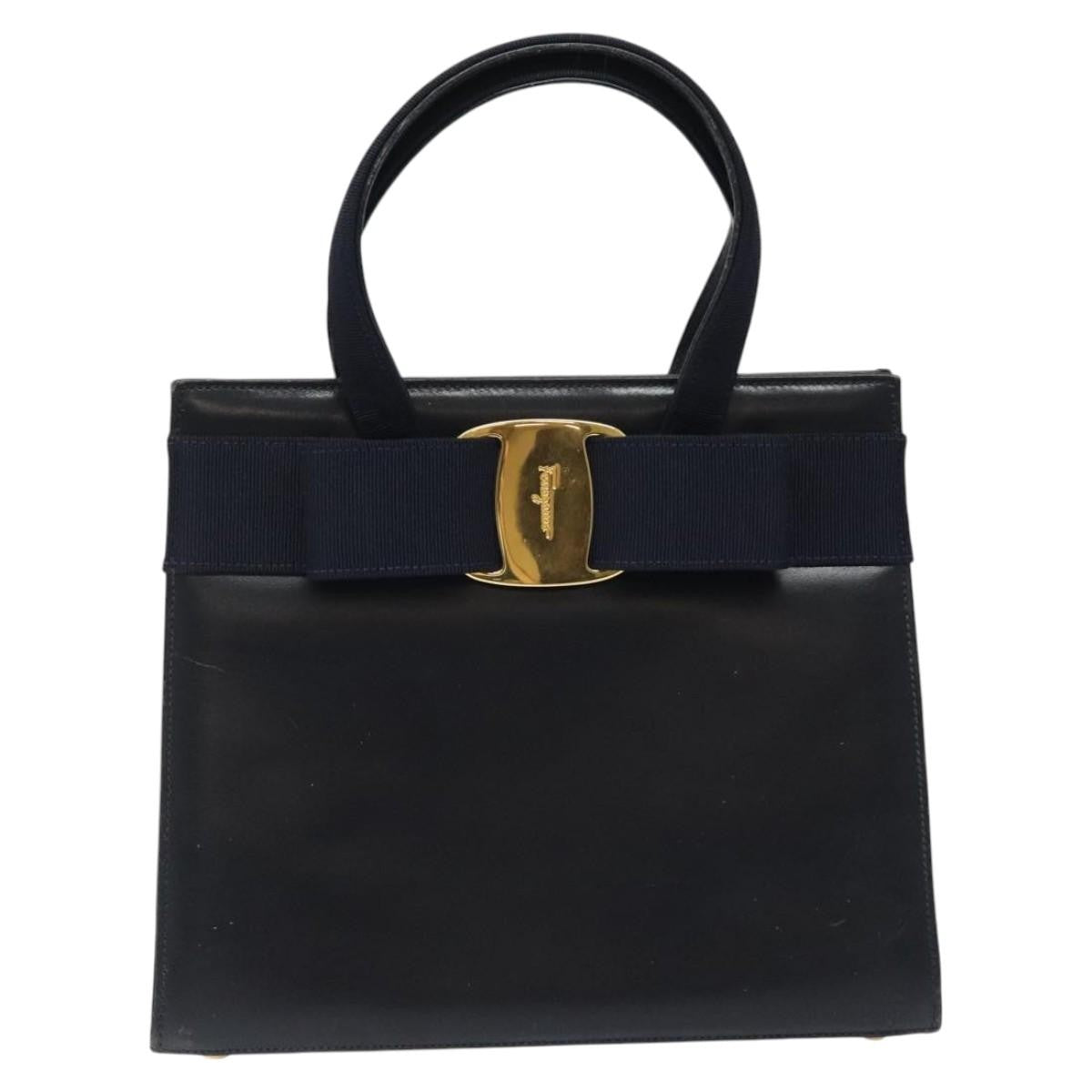 Salvatore Ferragamo Convertible Vara Bow Tote Leather, NAVY, LEATHER, Tote bag
