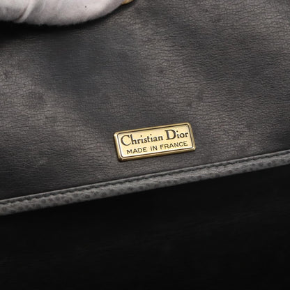 Christian Dior Vintage CD Logo Shoulder Bag Leather, GRAY, LEATHER, Shoulder bag