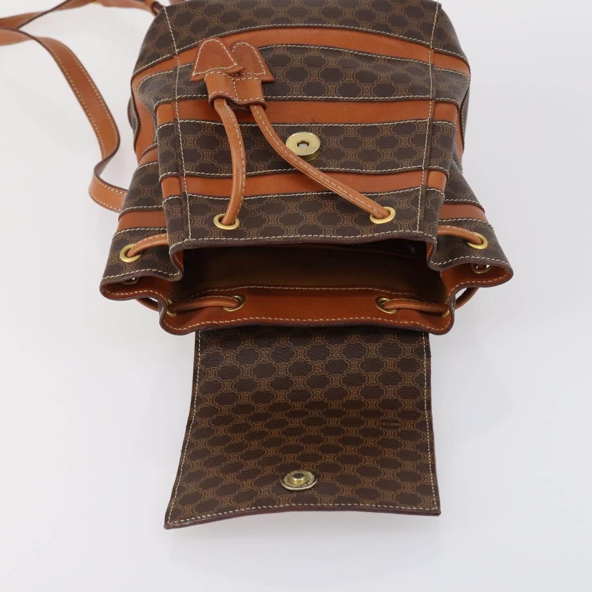 Celine Vintage Macadam Backpack Canvas and Leather, BROWN, CANVAS, Backpack