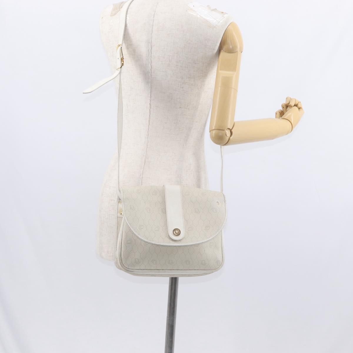 Christian Dior Vintage Honeycomb Flap Crossbody Bag Canvas and Leather, WHITE, CANVAS, Shoulder bag