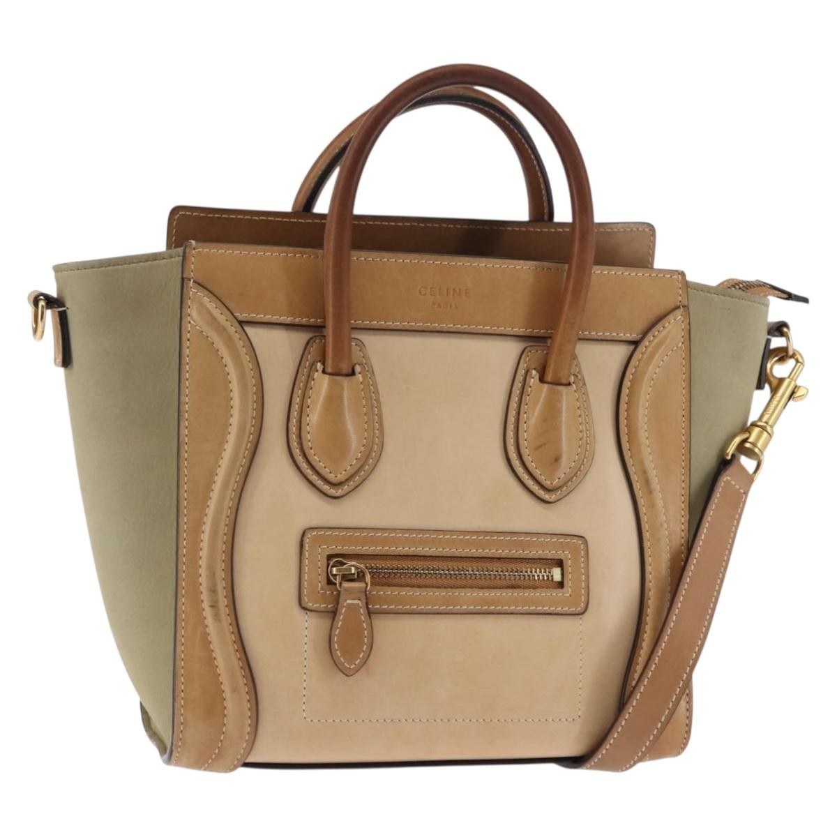 Celine Tricolor Luggage Bag Leather, BEIGE, LEATHER, Handbag