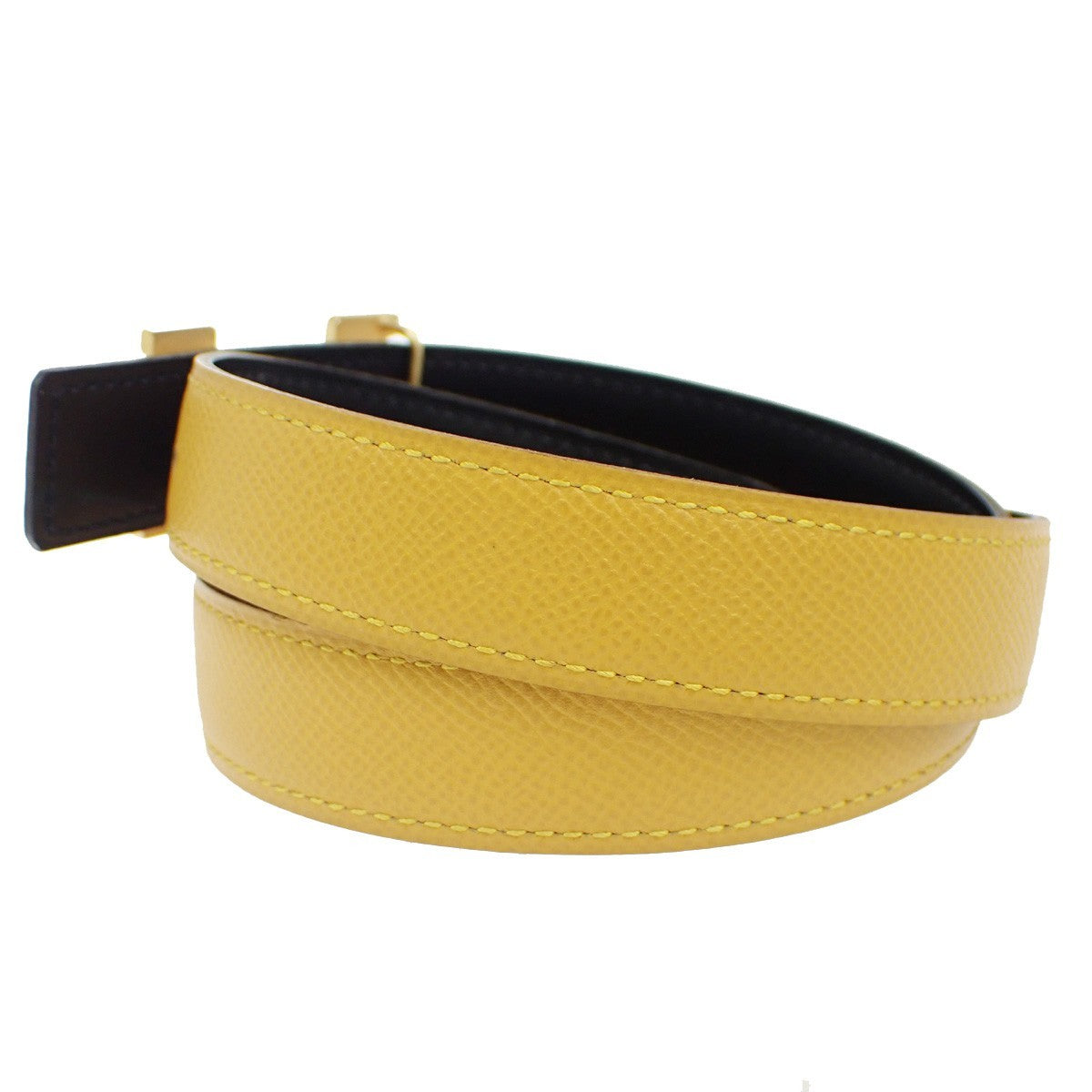 Hermes Constance Reversible Belt Leather, YELLOW, LEATHER, Belts