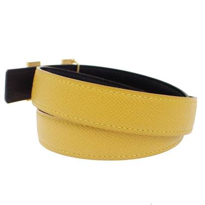 Hermes Constance Reversible Belt Leather, YELLOW, LEATHER, Belts