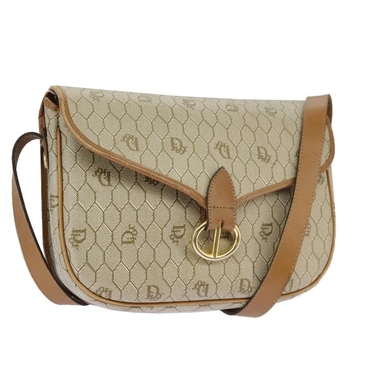 Christian Dior Vintage Honeycomb Shoulder Bag Canvas, BEIGE, CANVAS, Shoulder bag