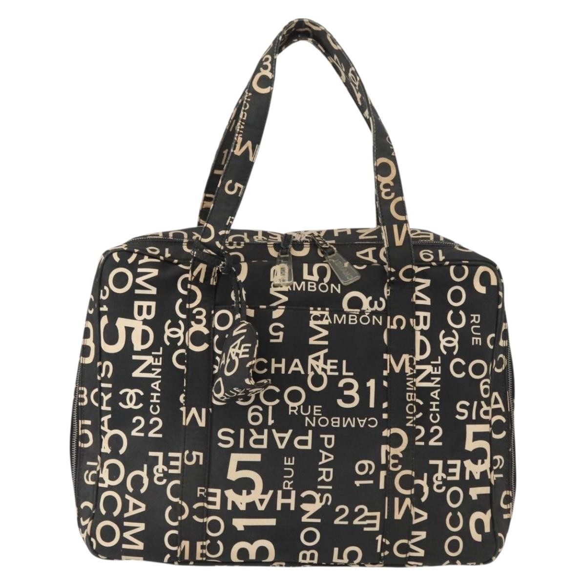 Chanel Boston Zip Tote Quilted Canvas, BLACK, CANVAS, Tote bag