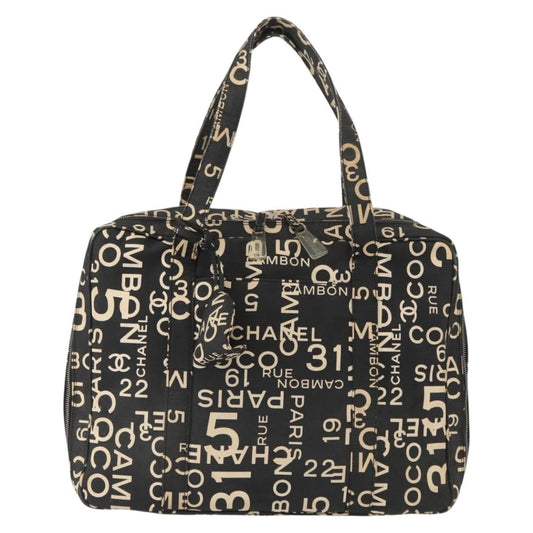 Chanel Boston Zip Tote Quilted Canvas, BLACK, CANVAS, Tote bag