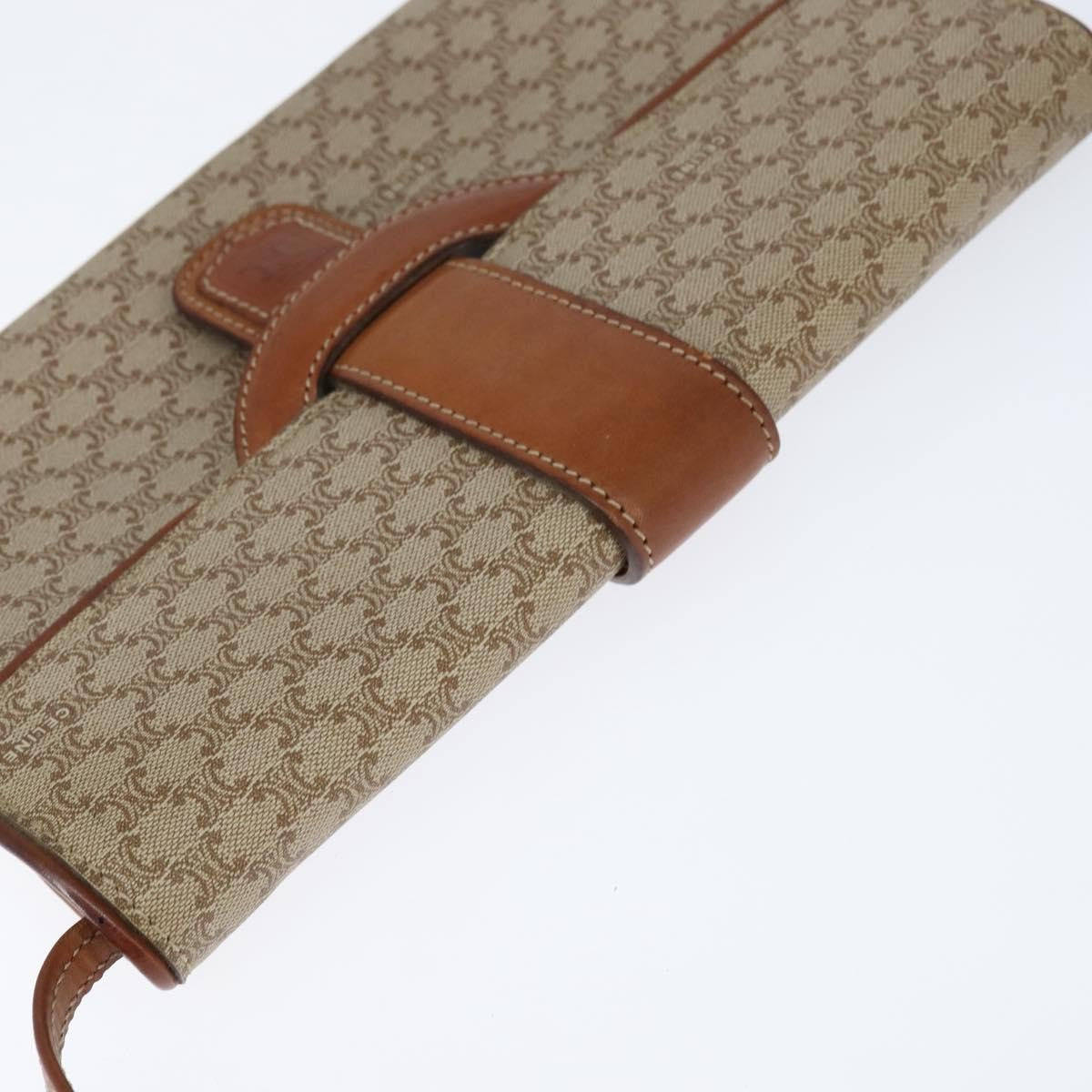 Celine Vintage Macadam Shoulder Bag Canvas and Leather, BEIGE, CANVAS, Shoulder bag