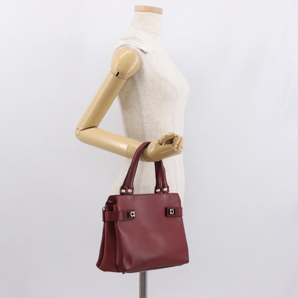 Salvatore Ferragamo Double Gancini Side Buckle Tote Leather, RED, LEATHER, Handbag