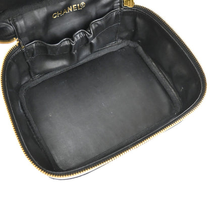 Chanel Vintage Cosmetic Case Leather, BLACK, LEATHER, Handbag
