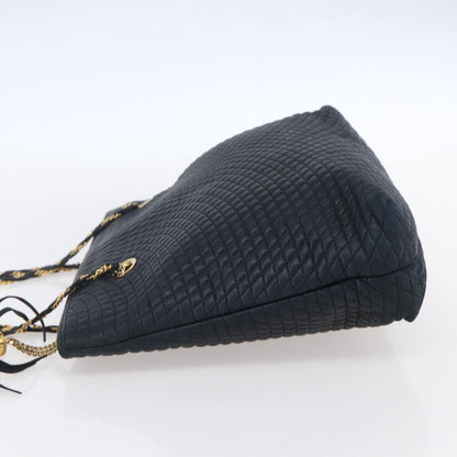 Bally Vintage Chain Shoulder Bag Quilted Leather, Navy, Leather, Shoulder Bag
