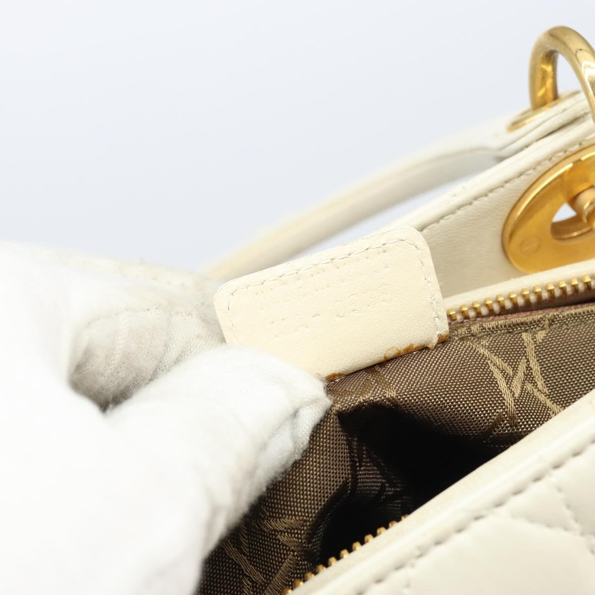 Christian Dior Vintage Lady Dior Bag Cannage Quilt Lambskin, WHITE, LEATHER, Handbag