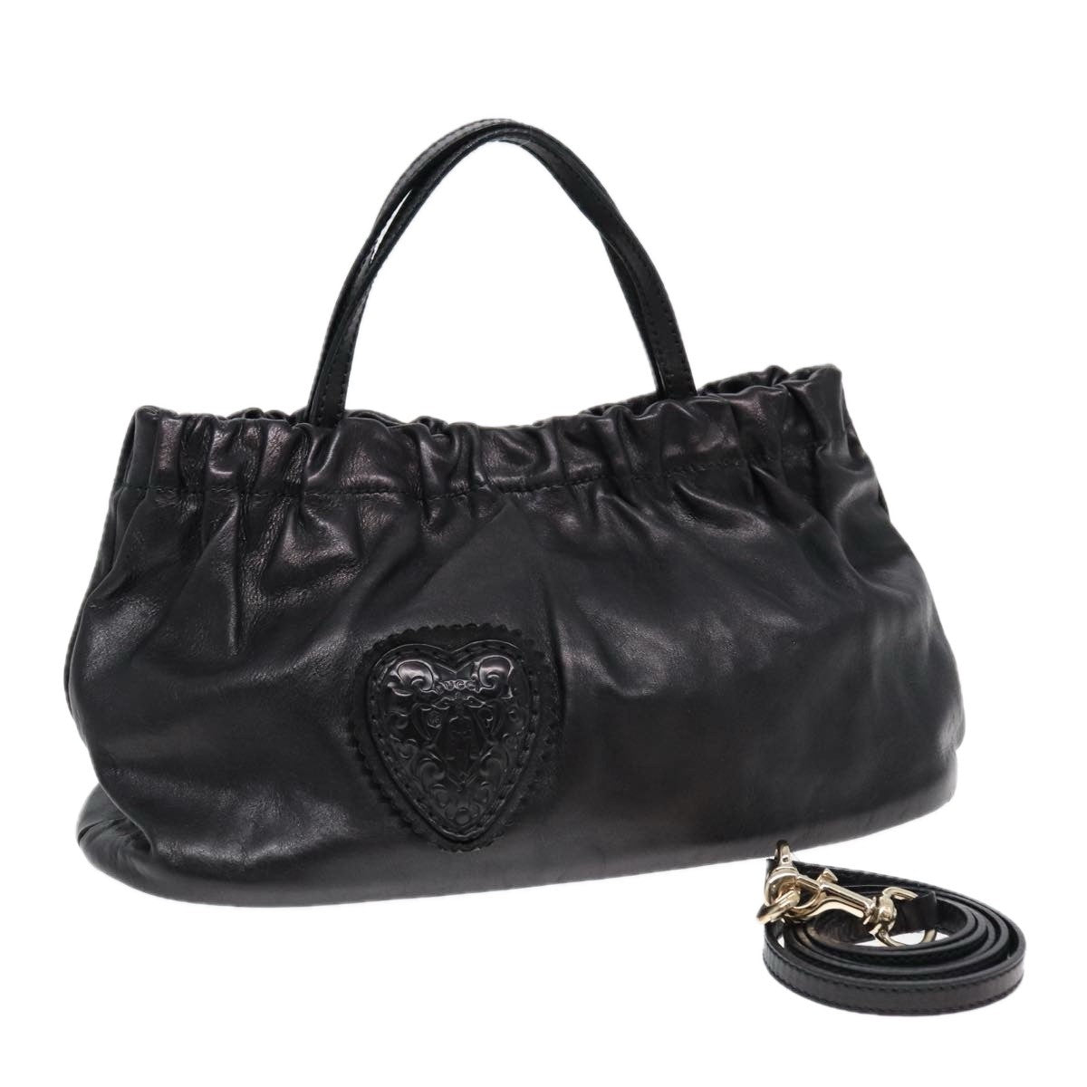 Gucci Heart Crest Handbag Leather, BLACK, LEATHER, Handbag