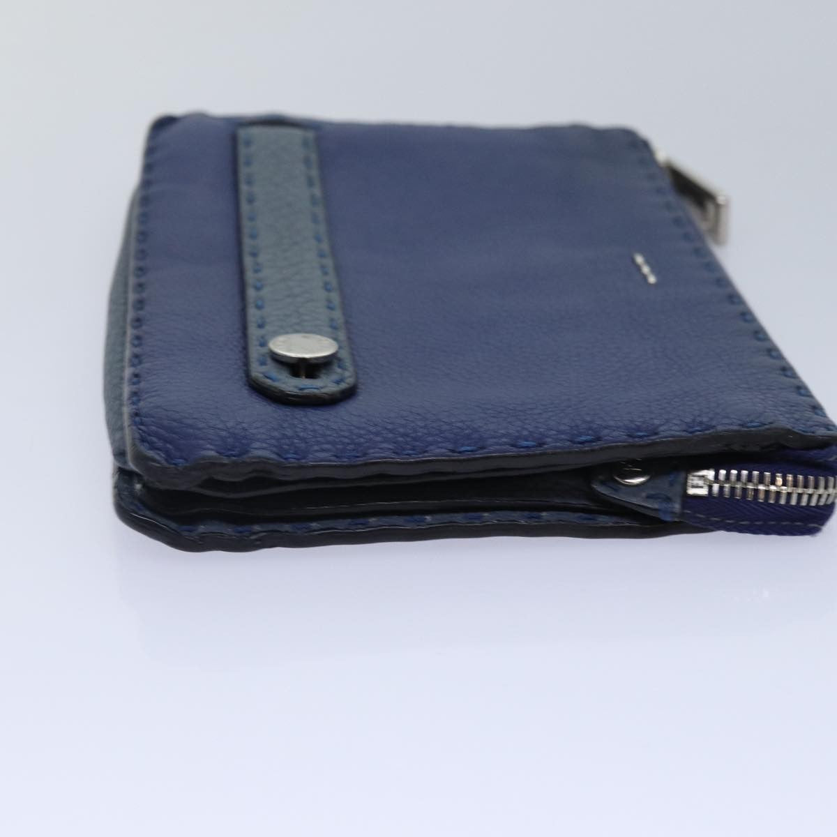 Fendi Selleria Zip Clutch Leather, BLUE, LEATHER, Clutche & pouche