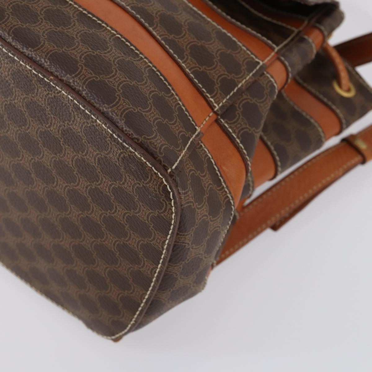 Celine Vintage Macadam Backpack Canvas and Leather, BROWN, CANVAS, Backpack