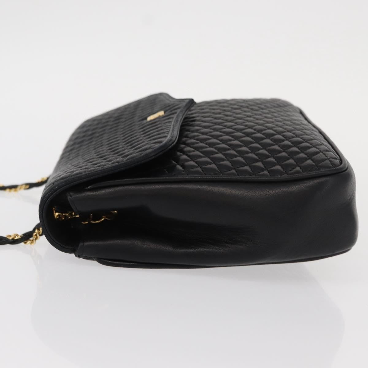 Bally Vintage Chain Shoulder Bag Quilted Leather, BLACK, LEATHER, Shoulder bag