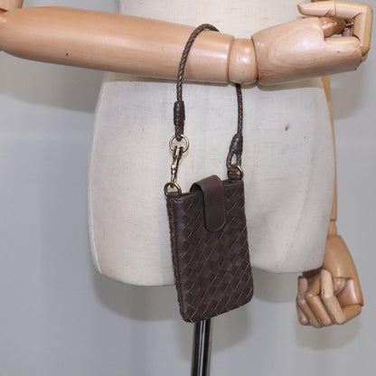 Bottega Veneta Crossbody Phone Holder Pouch Intrecciato Nappa, BROWN, LEATHER, Clutche & pouche