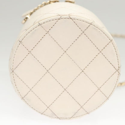 Chanel CC Round Vanity Case with Chain Quilted Lambskin, WHITE, LEATHER, Shoulder bag