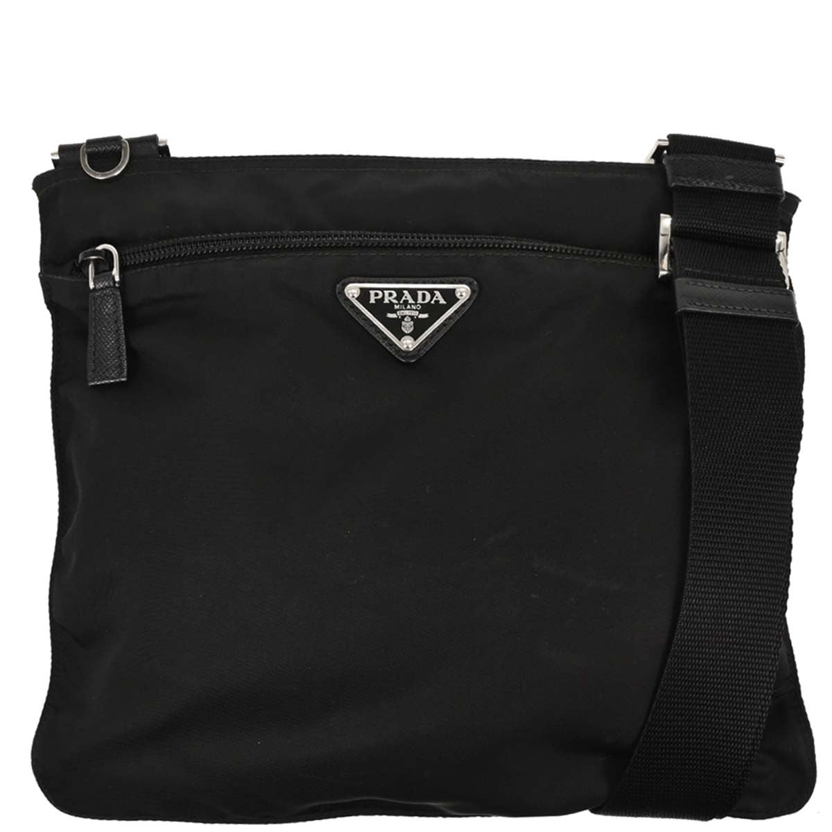 Prada Front Pocket Messenger Bag Tessuto, BLACK, NYLON, Shoulder bag