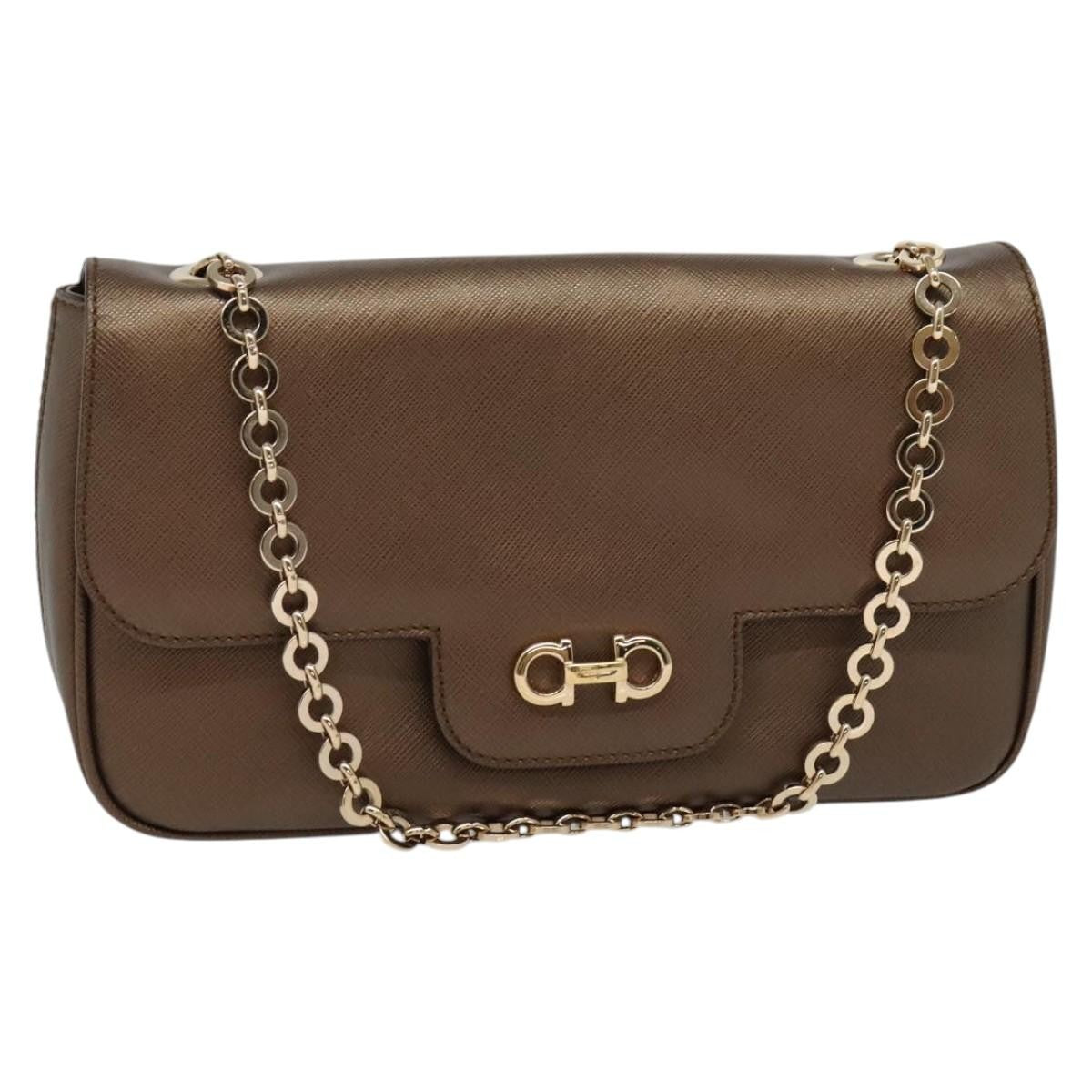 Salvatore Ferragamo Gancini Chain Shoulder bag Leather, BROWN, LEATHER, Shoulder bag