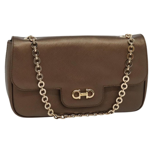 Salvatore Ferragamo Gancini Chain Shoulder bag Leather, BROWN, LEATHER, Shoulder bag