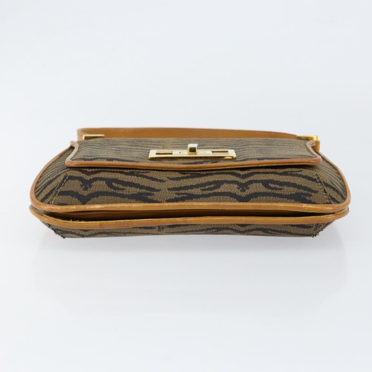 Fendi Vintage Tiger Print Shoulder Bag Canvas, GOLD, CANVAS, Shoulder bag