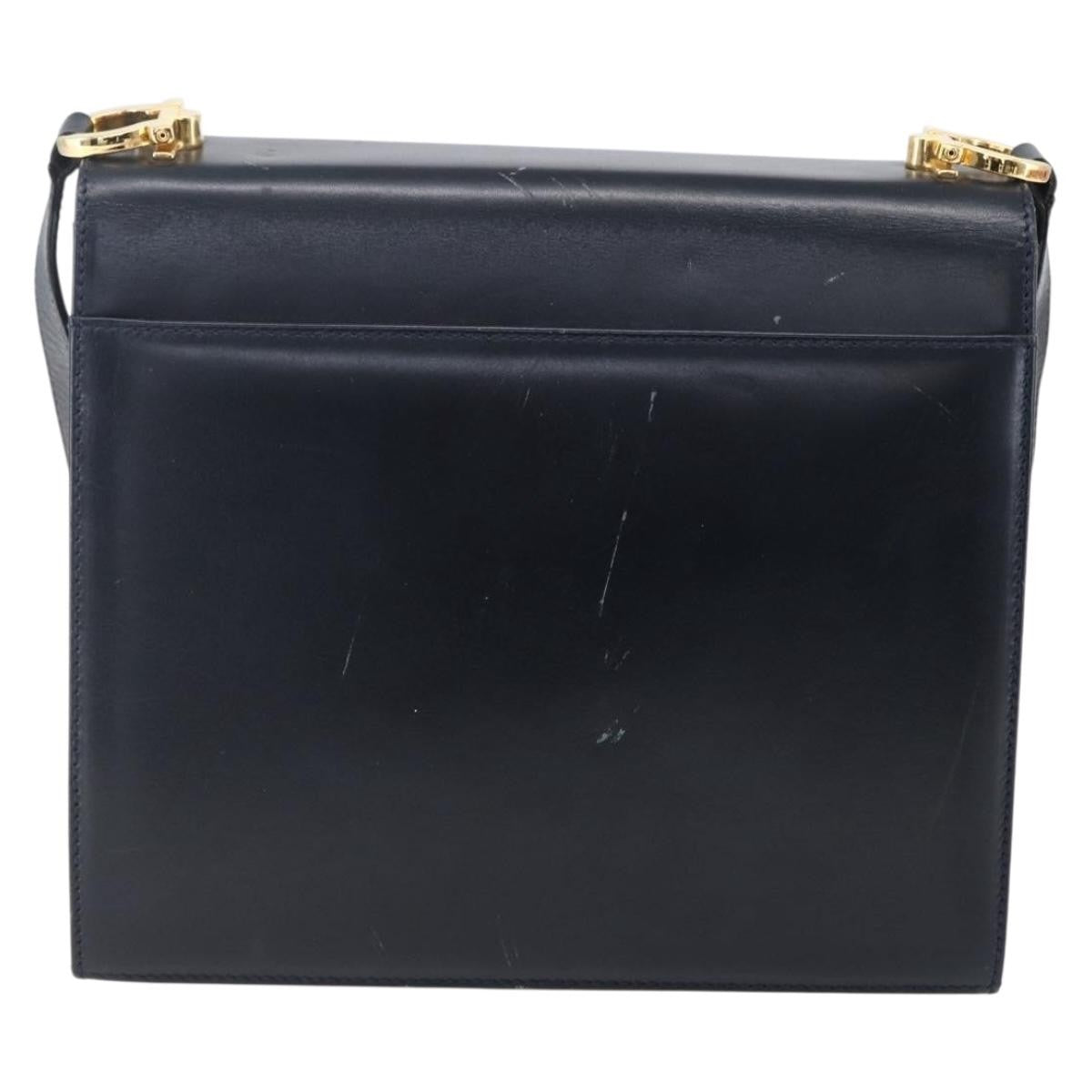 Salvatore Ferragamo Gancini Shoulder Bag Leather, NAVY, LEATHER, Shoulder bag