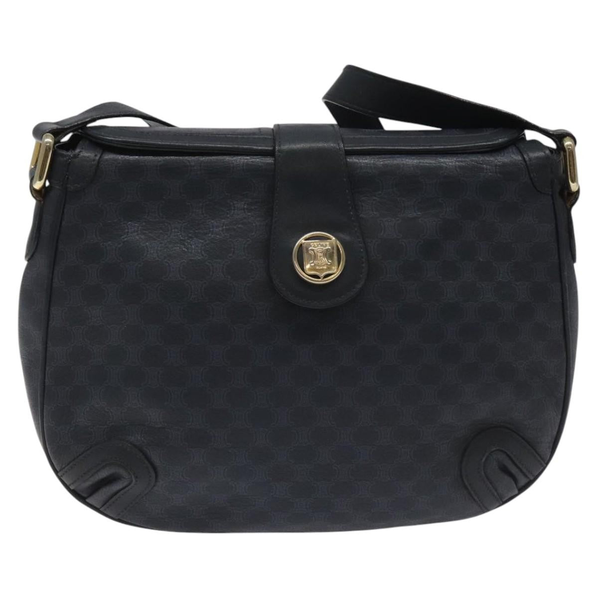 Celine Vintage Macadam Shoulder Bag Canvas and Leather, BLACK, CANVAS, Shoulder bag