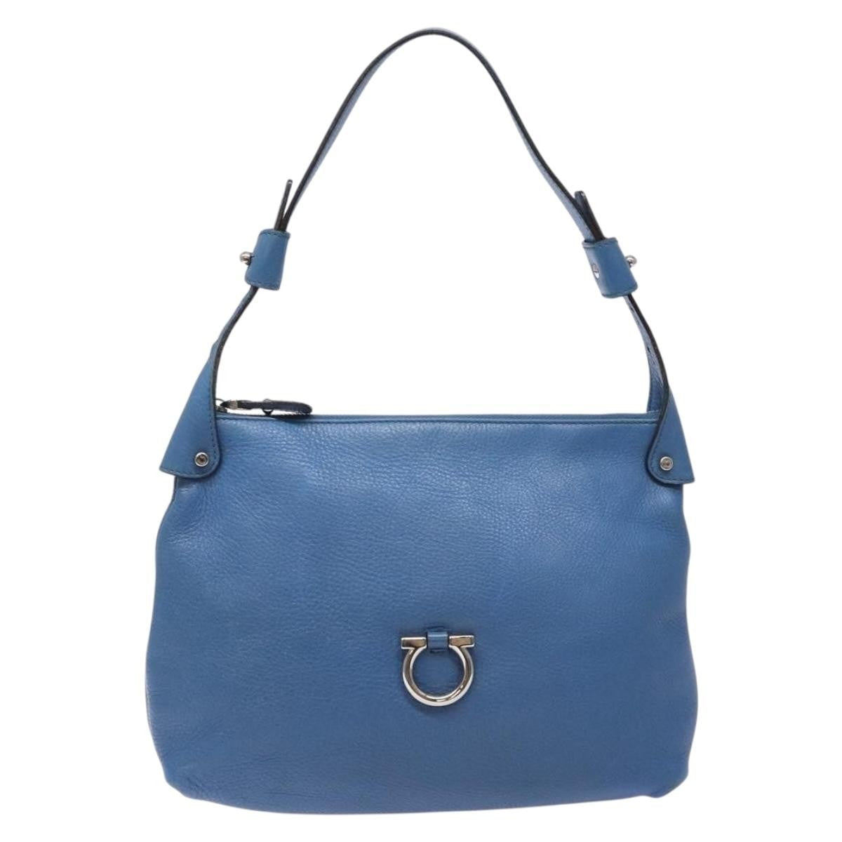 Salvatore Ferragamo Gancini Shoulder Bag Leather, BLUE, LEATHER, Shoulder bag