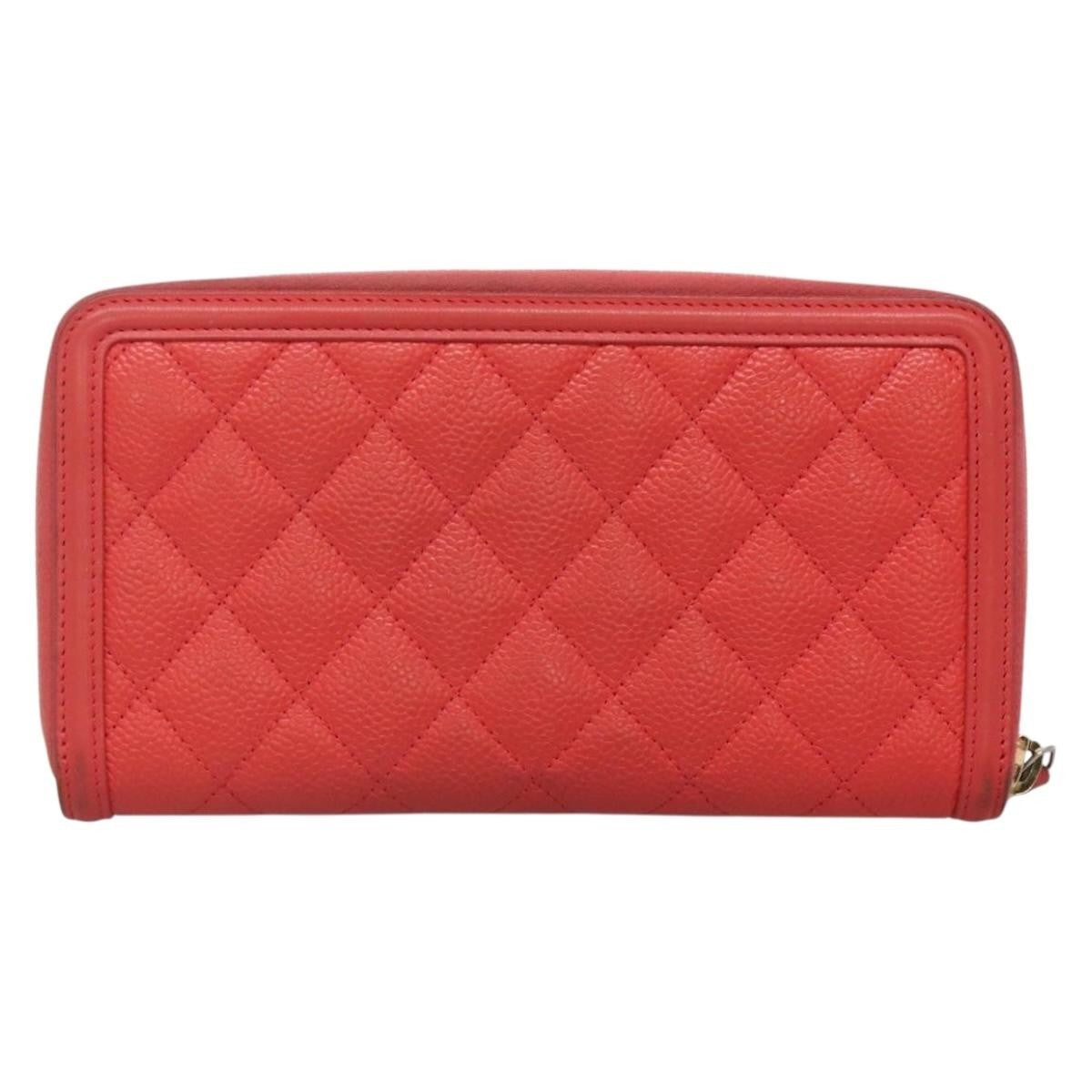 Chanel Filigree Zip Around Wallet Quilted Caviar, PINK, LEATHER, Wallets