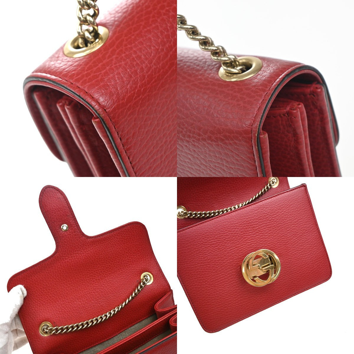 Gucci Interlocking Shoulder Bag Leather, RED, LEATHER, Shoulder bag