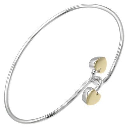 Tiffany & Co. Double Heart Lock Bangle Bracelet Sterling Silver with 18K Yellow Gold, SILVER, SILVER, Bracelet