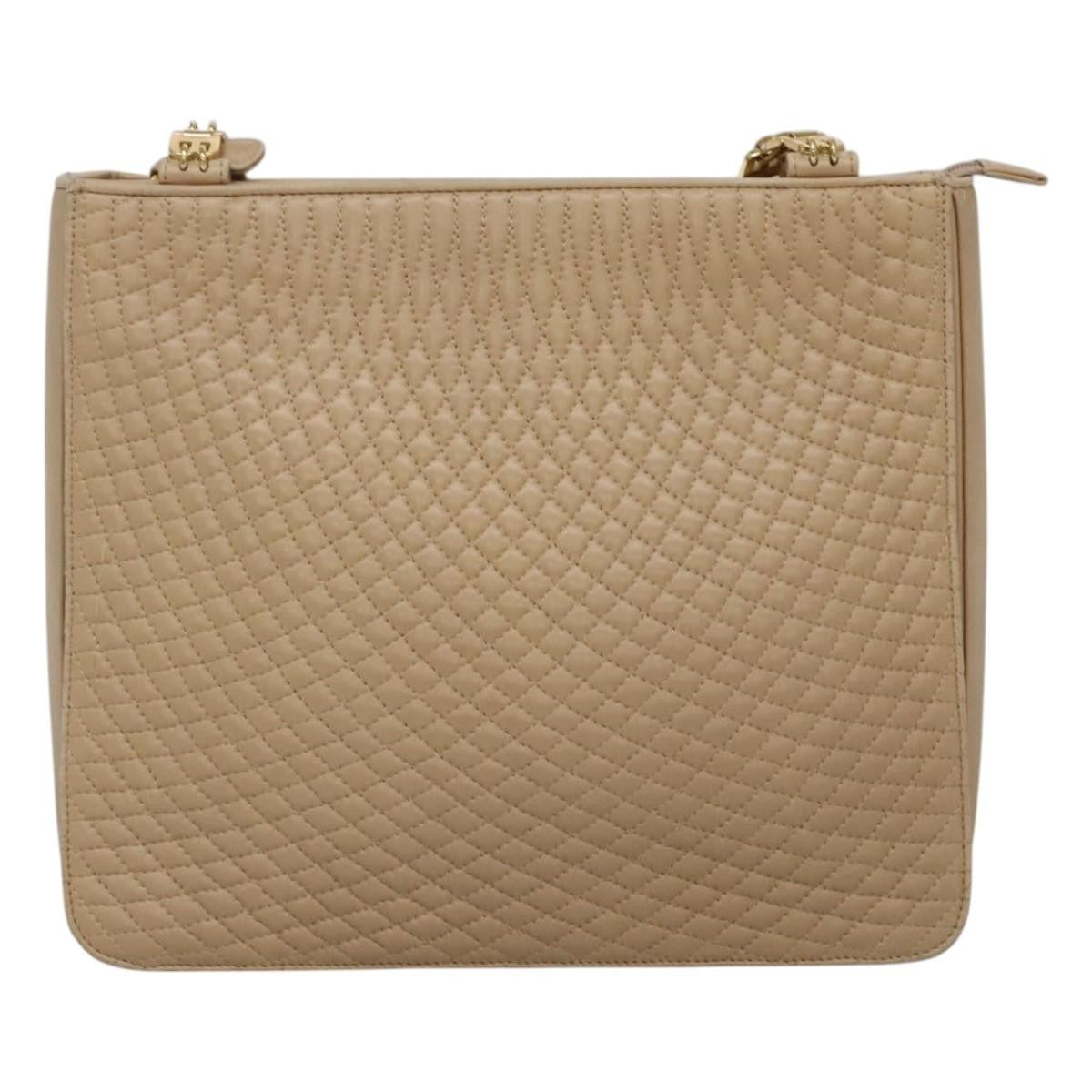 Bally Vintage Chain Shoulder Bag Quilted Leather, BEIGE, LEATHER, Shoulder bag