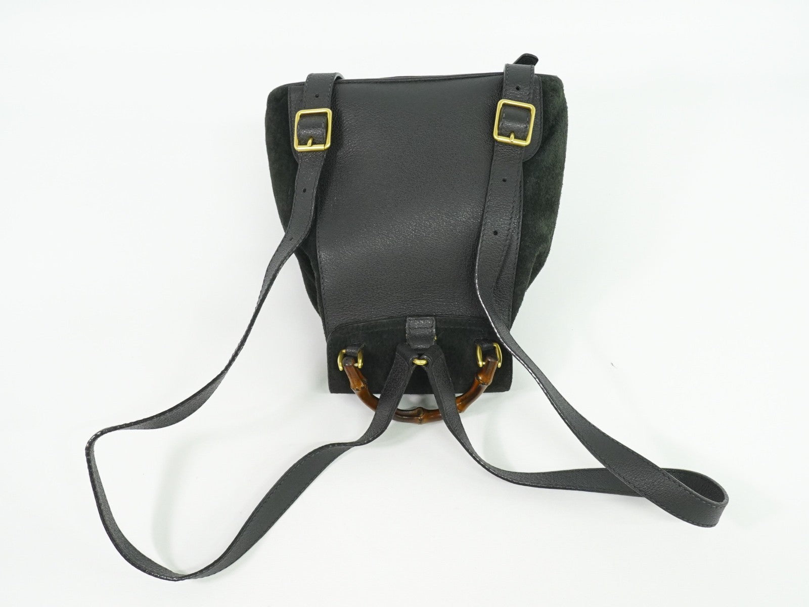 Gucci Vintage Bamboo Backpack Suede, BLACK, SUEDE, Backpack