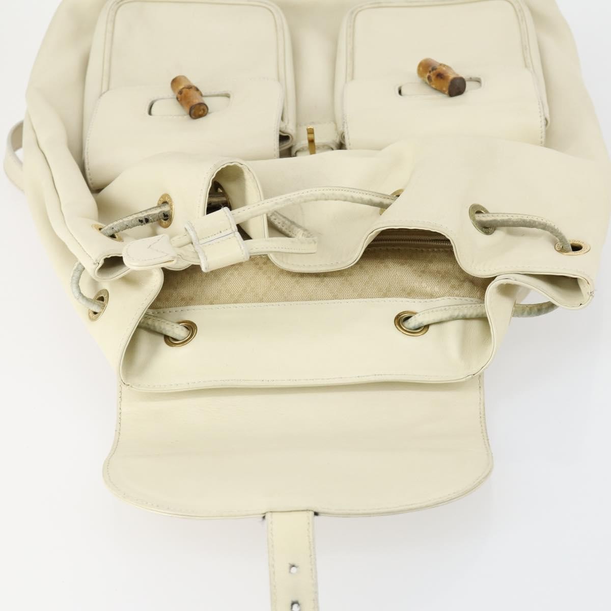 Gucci Vintage Bamboo Backpack Leather, BEIGE, LEATHER, Backpack