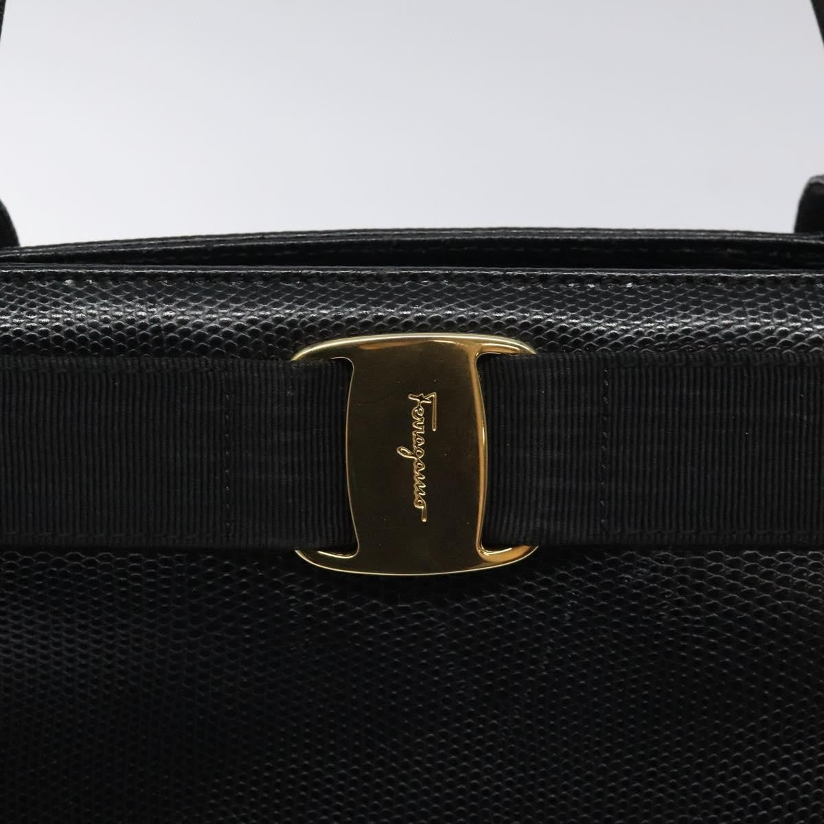 Salvatore Ferragamo Vintage Vara Bow Tote Lizard Embossed Leather, BLACK, LEATHER, Tote bag