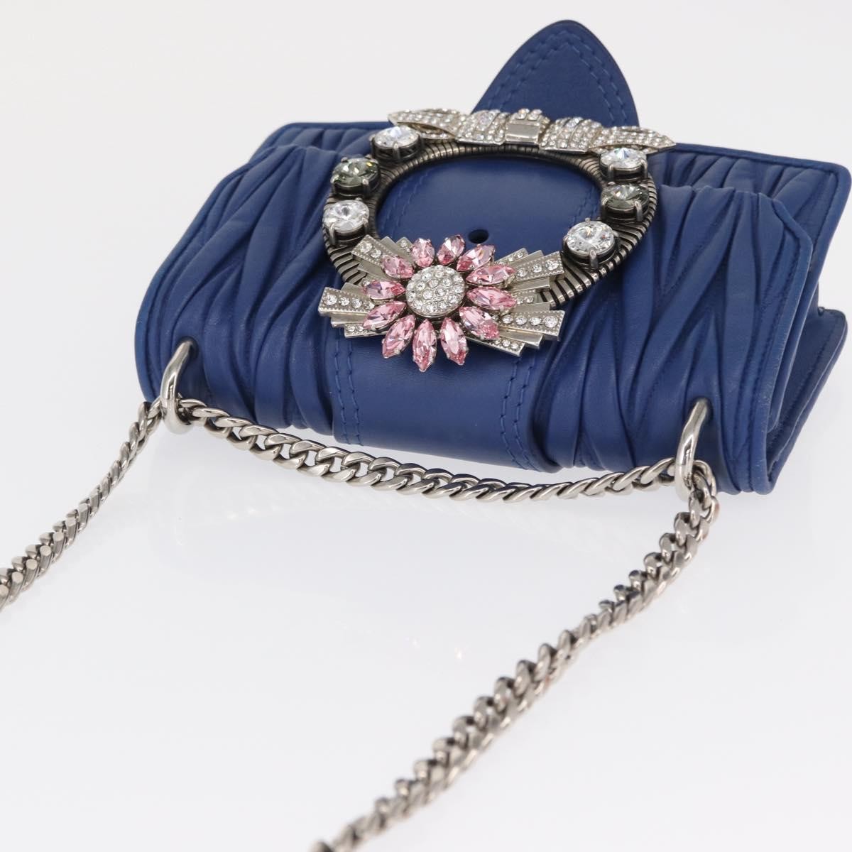 Miu Miu Madras Crystal Buckle Shoulder Bag Leather, Blue, Leather, Shoulder Bag