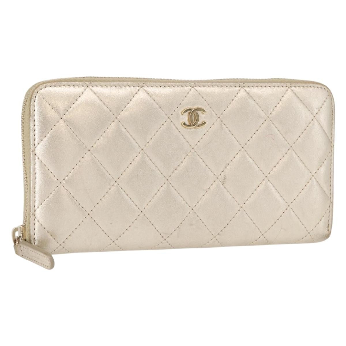 Chanel Zip Around Organizer Wallet Quilted Lambskin, GOLD, LEATHER, Wallets
