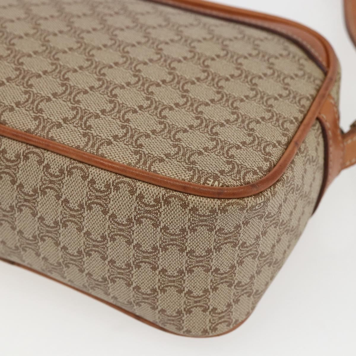 Celine Vintage Macadam Shoulder Bag Canvas and Leather, BEIGE, CANVAS, Shoulder bag