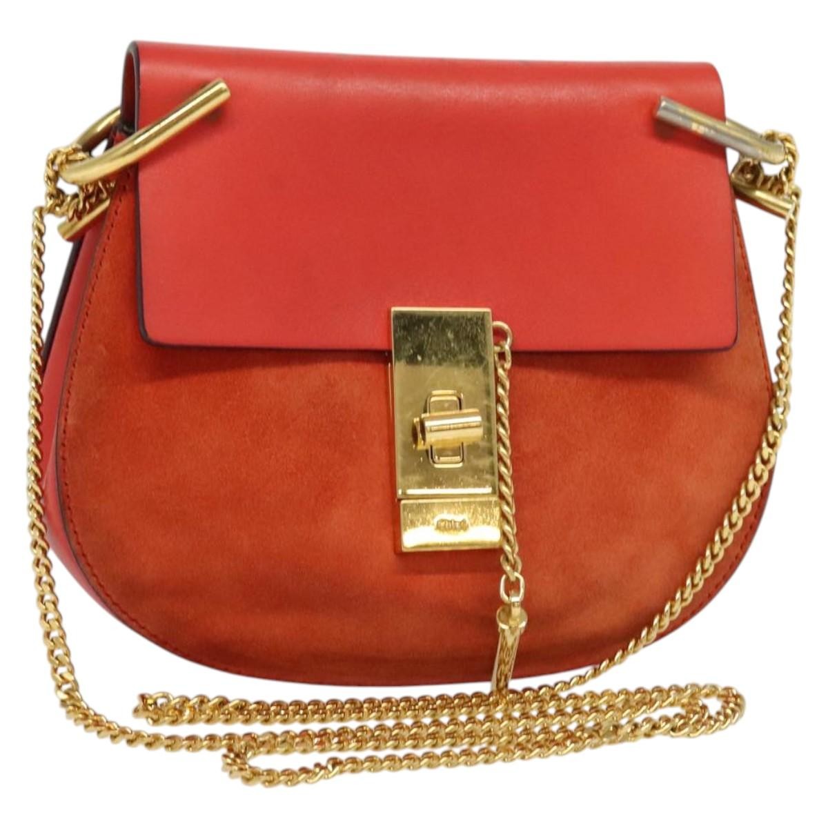 Chloe Drew Crossbody Bag Leather and Suede, RED, SUEDE, Shoulder bag