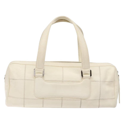 Chanel Square Stitch Duffle Bag Quilted Caviar, WHITE, LEATHER, Travel bag
