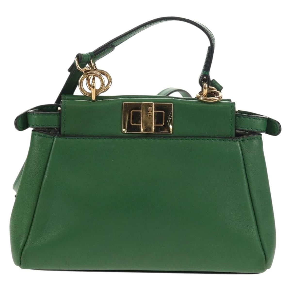 Fendi Peekaboo Bag Leather, GREEN, LEATHER, Handbag