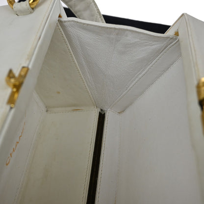 Chanel CC Logo Chain Handbag Canvas and Leather, ECRU, CALFSKIN, Handbag